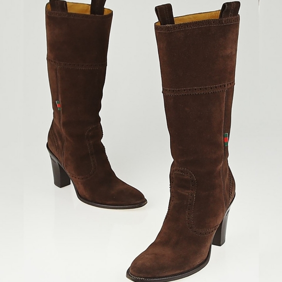 Gucci Shoes - Gucci Suede Brogue Perforated High Boots Brown Sz 8.5